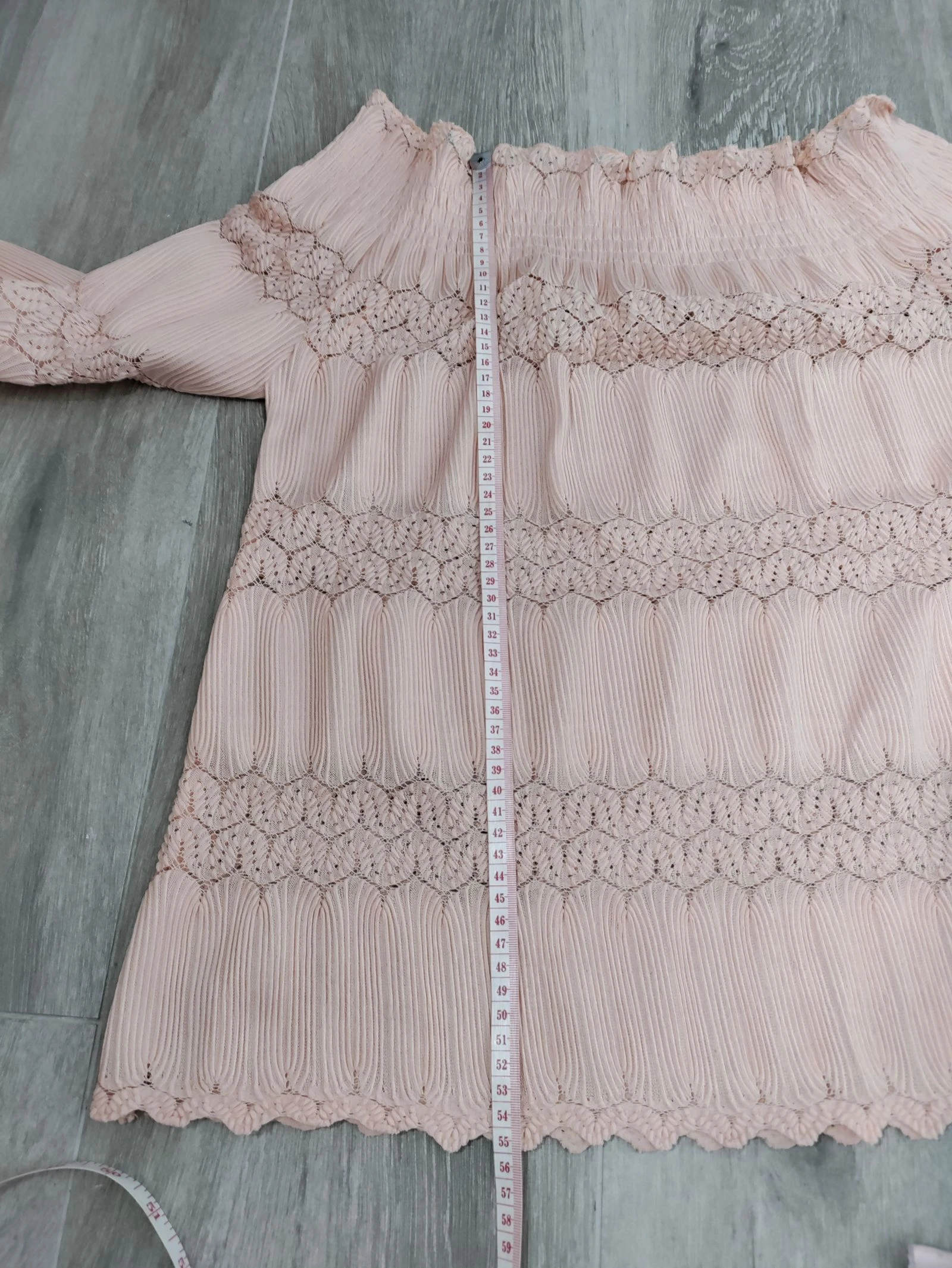 Zalige elastische blouse in zalmkleur May Shining Star met boothals – maat S/M (zie afmetingen) – photo 10